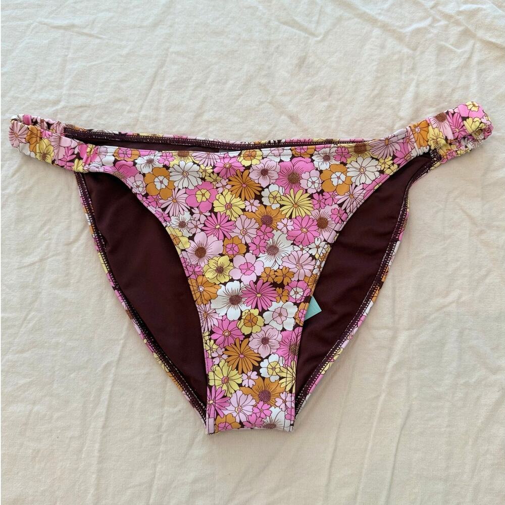 Tilly's Full Tilt NWT | pink & yellow floral print bikini swim bottom | size XL